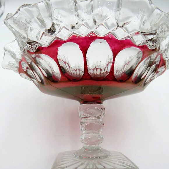 Westmoreland Compote 4.5" Ruby Red Ruffled Edge Glass Pedestal Bowl Vintage - Picture 7 of 9
